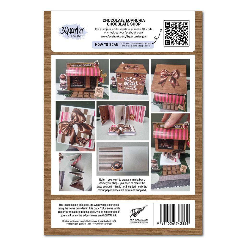 Back cover of the Chocolate Euphoria kit with assembly inspiration photos and miniature village examples