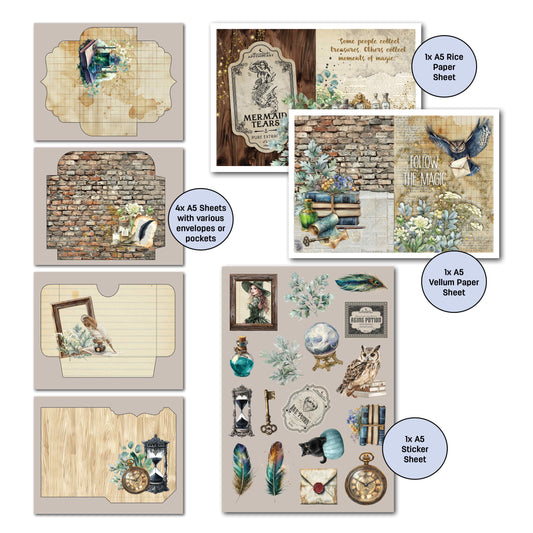 Wand Academy Gimme More A5 envelope and pocket designs with rice paper, vellum and sticker sheet examples