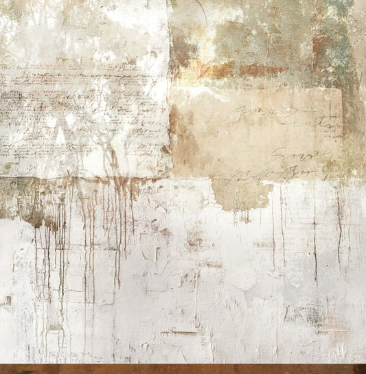 Bush Track paper reverse side with weathered cream texture, vintage handwritten script and paint drips from Outback Country Collection