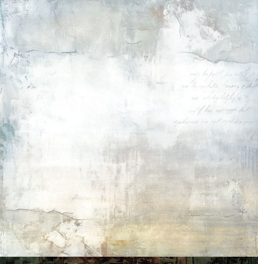 Golden Glow paper reverse side with soft abstract texture in pale cream, white and subtle blue with delicate vintage script