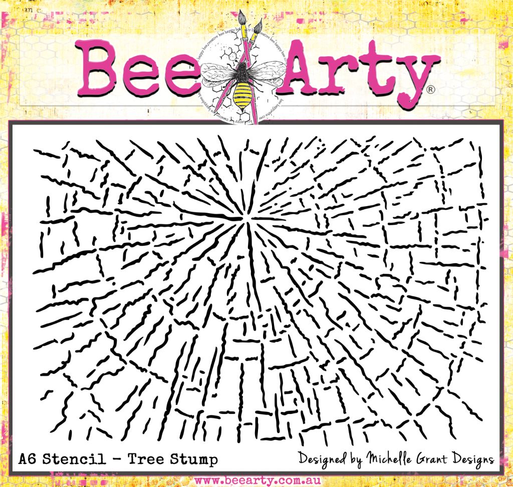 Bee Arty Tree Stump A6 stencil showing detailed weathered wood grain and bark texture from Outback Country Collection