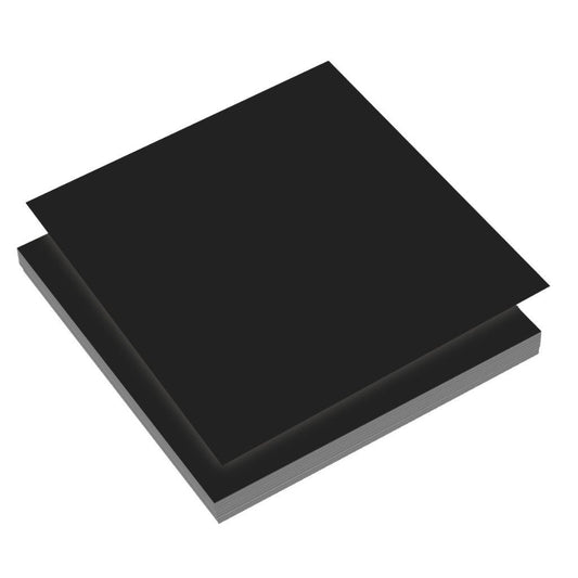 A stack of black 12x12" 300gsm cardstock on a white background