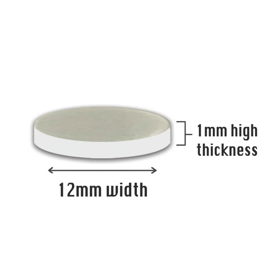 Couture Creations Foam Dot size diagram – 12mm width x 1mm high thickness double sided adhesive