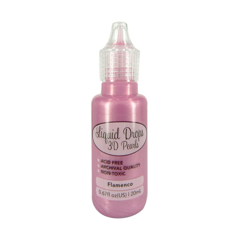 Bottle of Flamenco Pink Liquid Drops 3D Pearls on a white background.