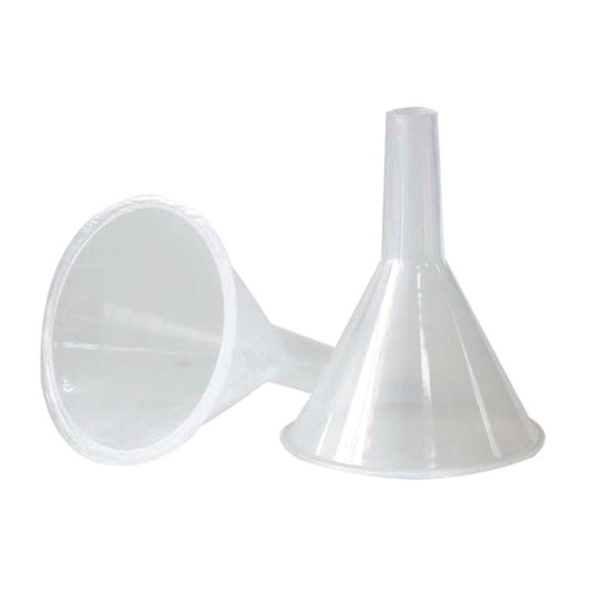 Two white plastic funnels on a white background