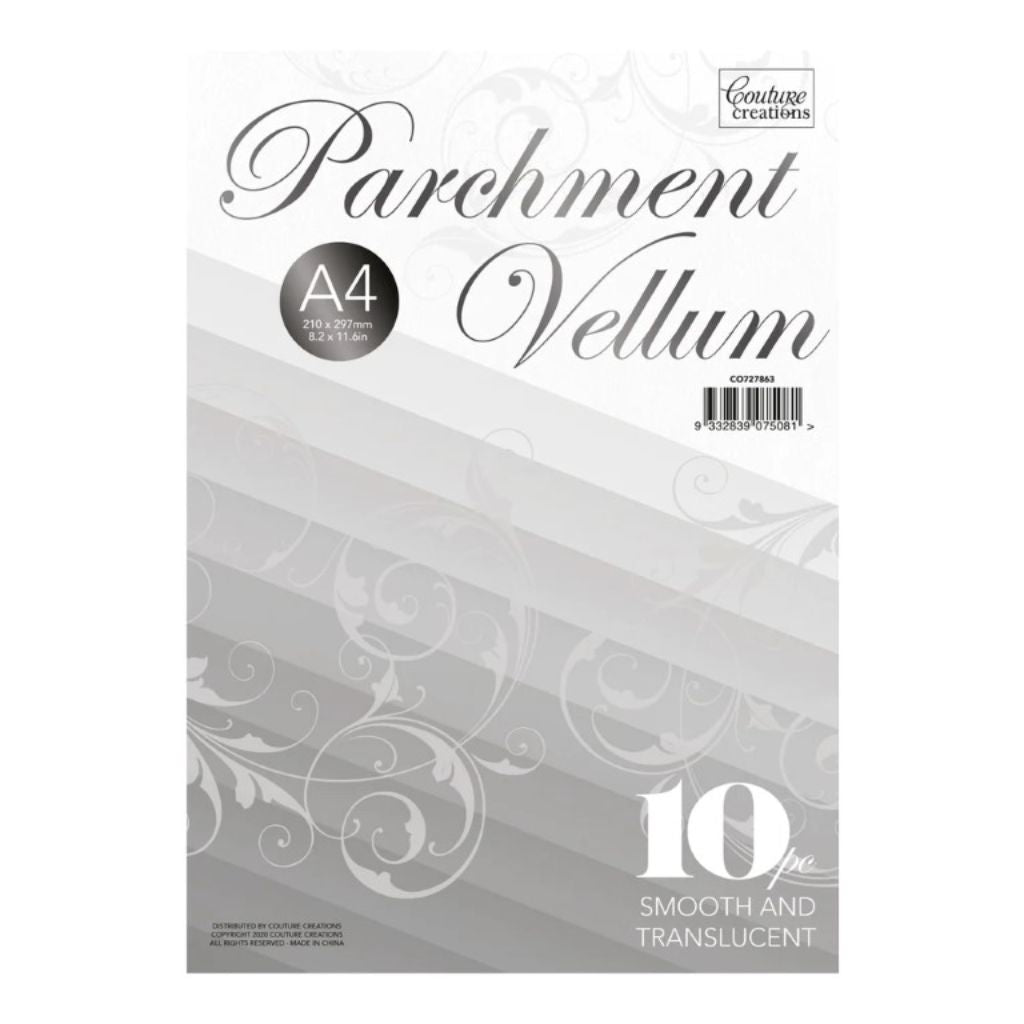 Couture Creations Parchment Vellum A4 210x297mm 100gsm smooth translucent paper pack of 10 sheets – CO727863