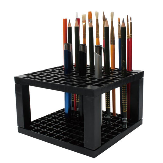 Couture Creations black 2-tier pen stand holding 96 pens, pencils and brushes in organised grid pattern