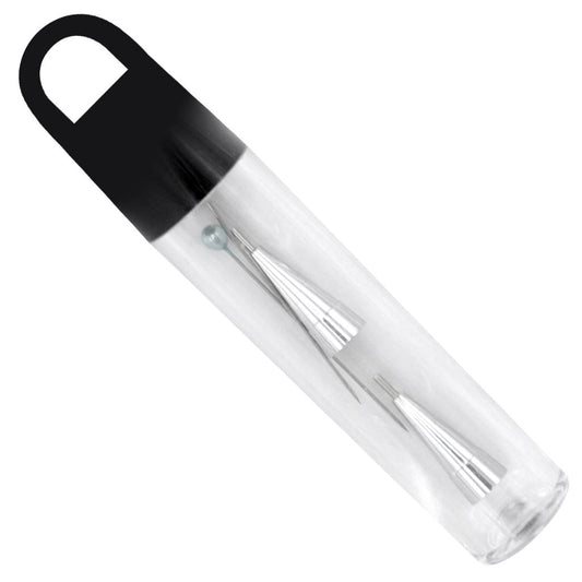 Clear tube containing precision metal tips and pins for use with glues.