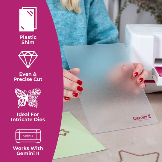 Gemini II plastic shim being used with die-cutting machine showing even precise cut ideal for intricate dies