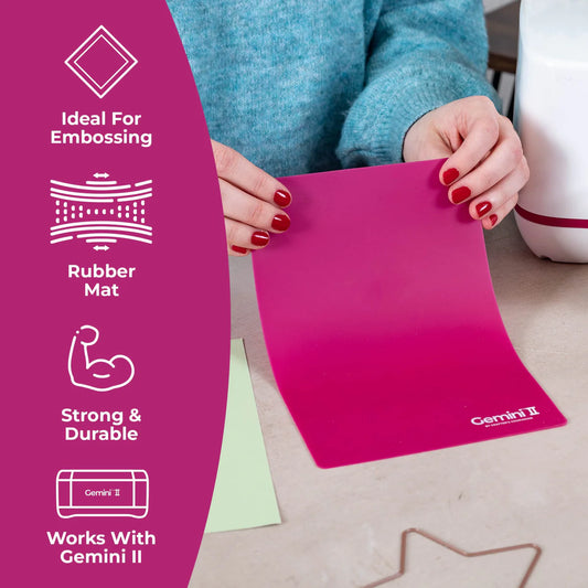 Gemini II raspberry rubber embossing mat showing strong durable construction ideal for creating embossed designs with metal dies