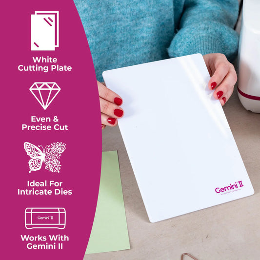 Gemini II white cutting plate provides even precise cuts ideal for intricate dies and detailed designs