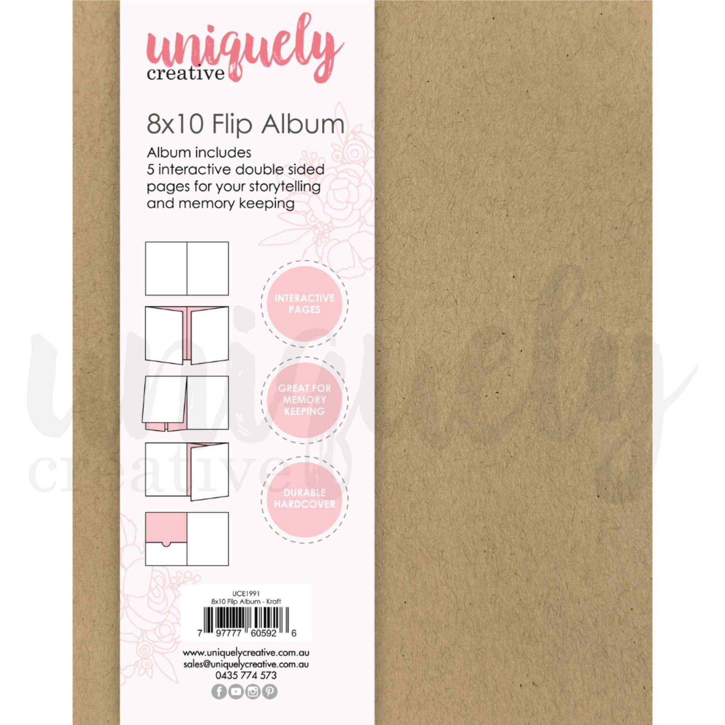 Uniquely Creative 8x10 Flip Album in Kraft showing durable hardcover and interactive double-sided flip pages for scrapbooking and memory keeping