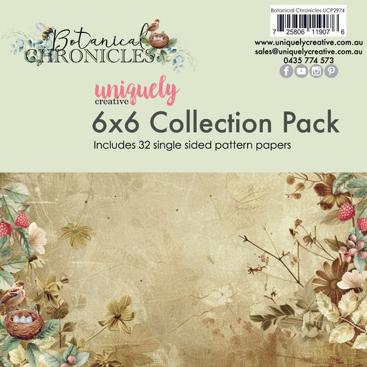 Botanical Chronicles 6x6 collection pack with 32 single-sided floral and bird-themed pattern papers