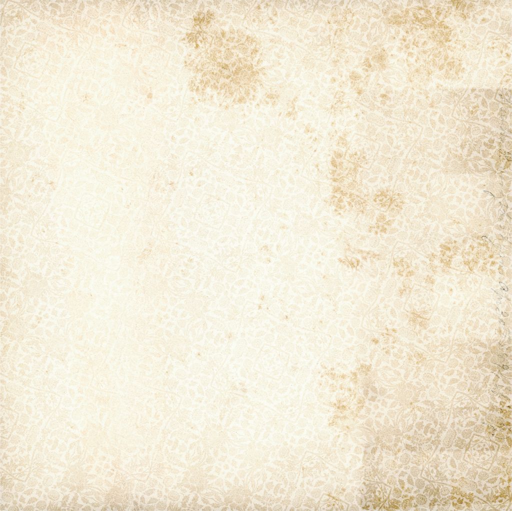 Back side of 12x12 scrapbook paper with distressed beige background and subtle floral textures on aged paper