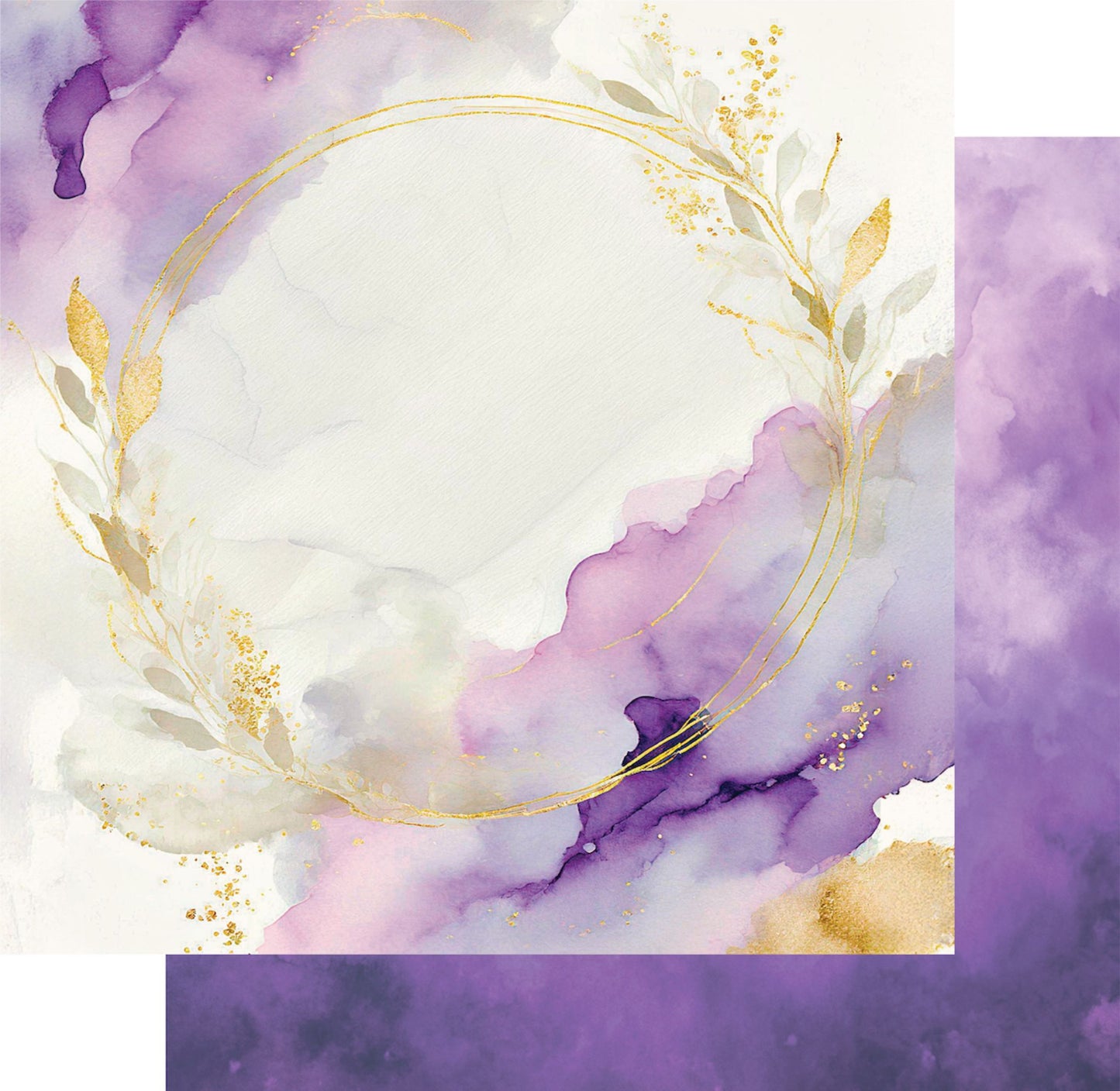 Uniquely Creative Ultraviolet Delight Gold and Amethyst 12x12 paper featuring purple watercolour with gold accents