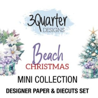 Beach Christmas Mini Collection by 3Quarter Designs Cover image shows the title and Christmas tree and flowers in pale teals and purples. 