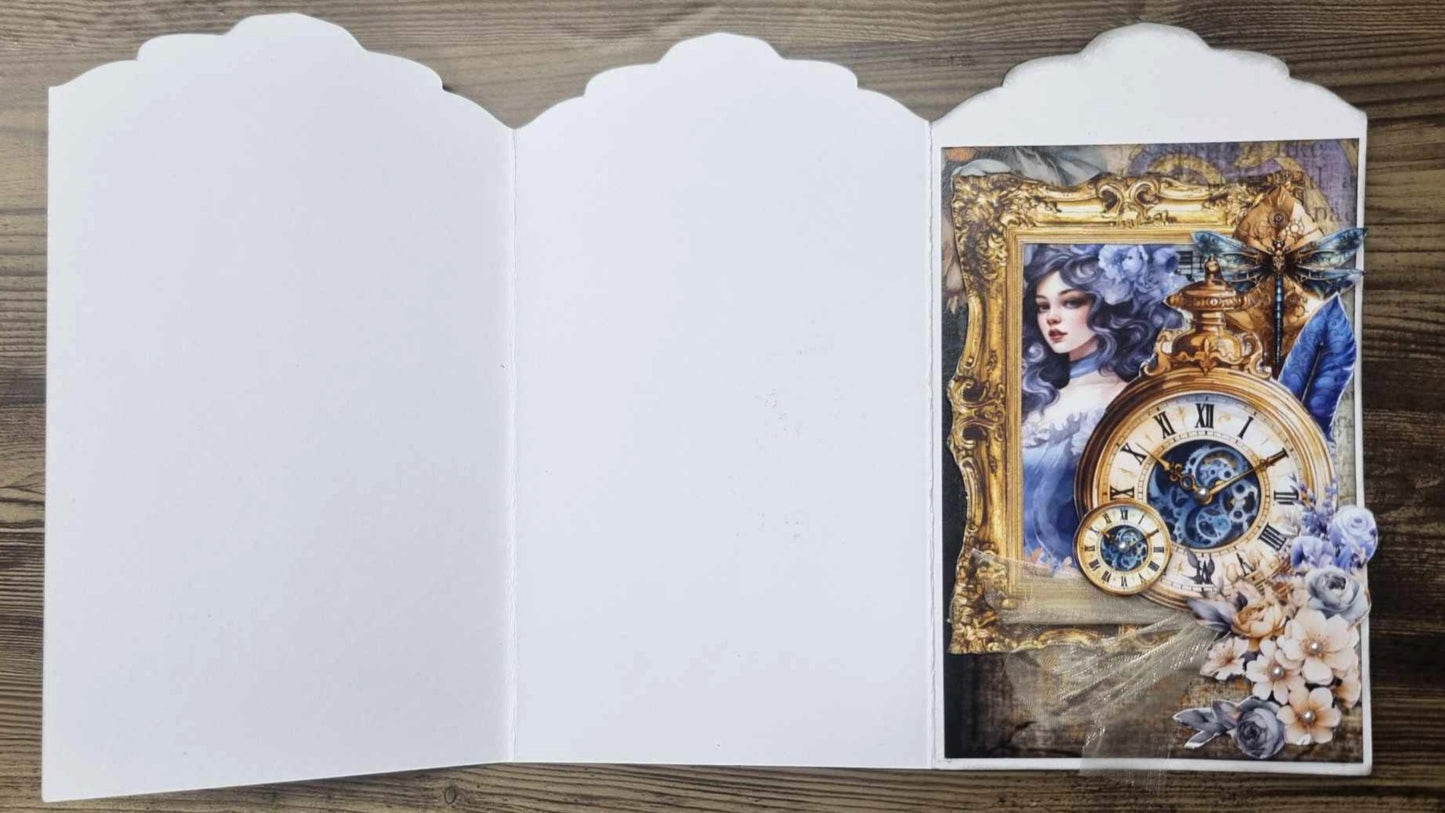 3Quarter Designs 3-Panel Card – decorated sample open showing interior panel with Grunged Baroque collection