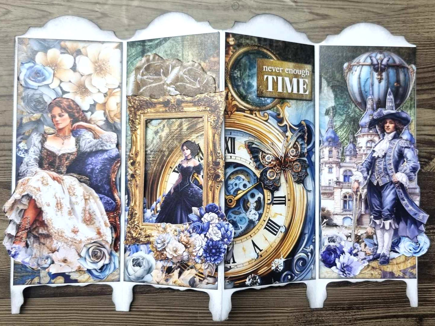 3Quarter Designs 4-Panel Screen Card – decorated sample open showing all four panels with Grunged Baroque collection
