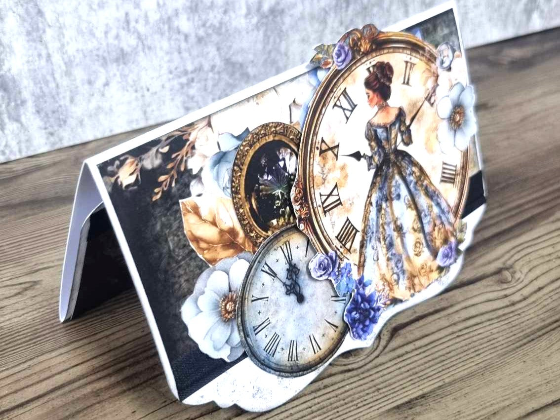 3Quarter Designs 3-Panel Envelope Card – decorated sample angled view with Grunged Baroque collection
