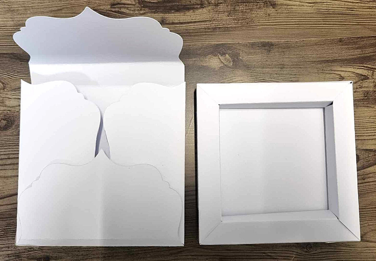 3Quarter Designs 4x4 Shadow Box and Envelope Blank Kit – unassembled white die-cut pieces