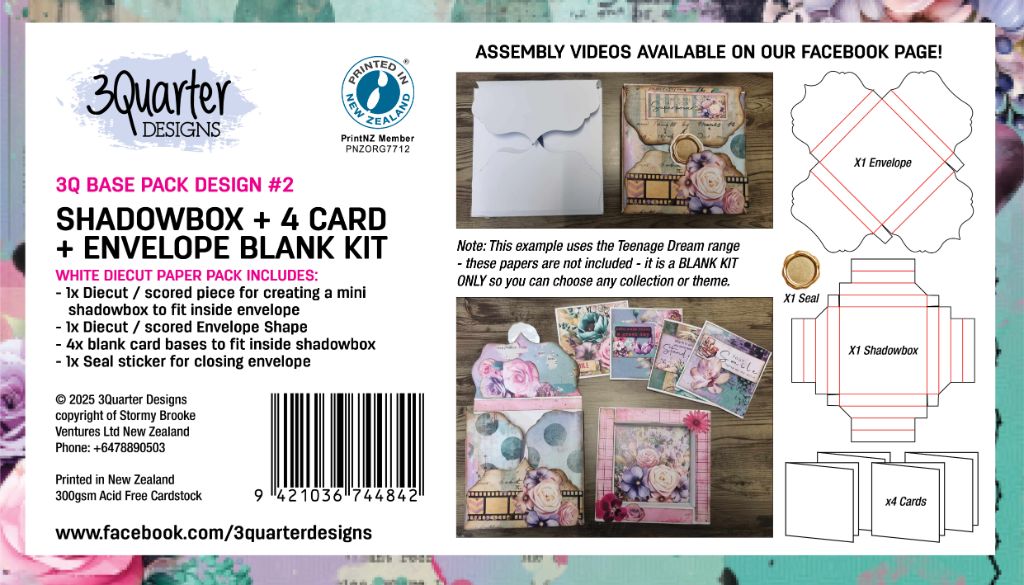 3Quarter Designs Base Pack Design #2 – Shadow Box, 4 Cards and Envelope Blank Kit packaging 