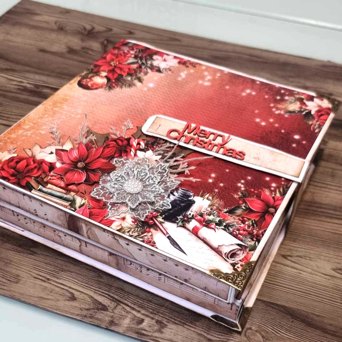 3Quarter Designs 8x8 Shadow Box Album – finished sample decorated with Holly Jolly collection