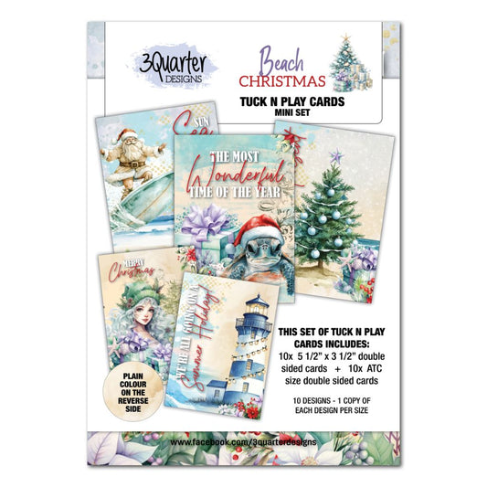 Packaging of Tuck N Play Cards with Christmas-themed designs on a white background