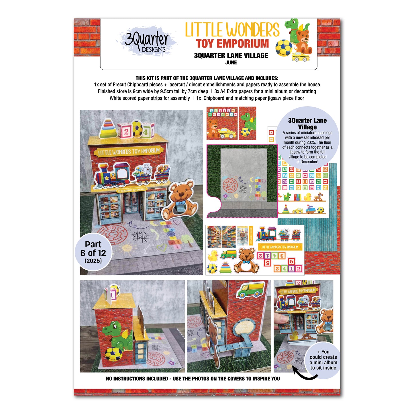 3Quarter Designs Little Wonders Toy Emporium kit front cover showing the finished miniature toy shop building and included materials