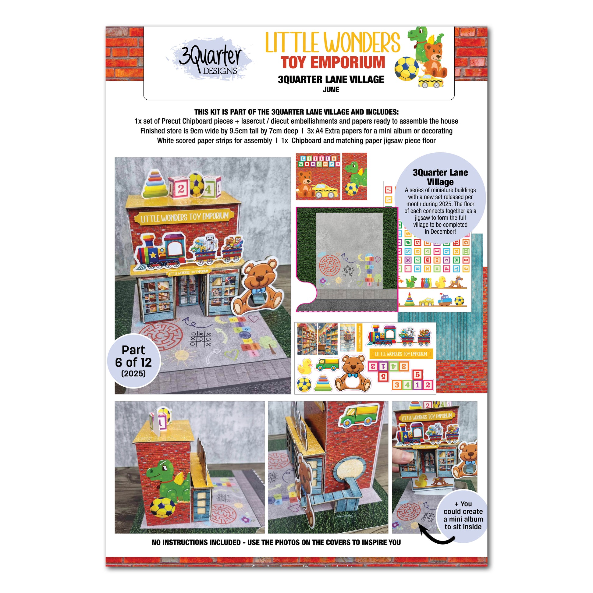 3Quarter Designs Little Wonders Toy Emporium kit front cover showing the finished miniature toy shop building and included materials