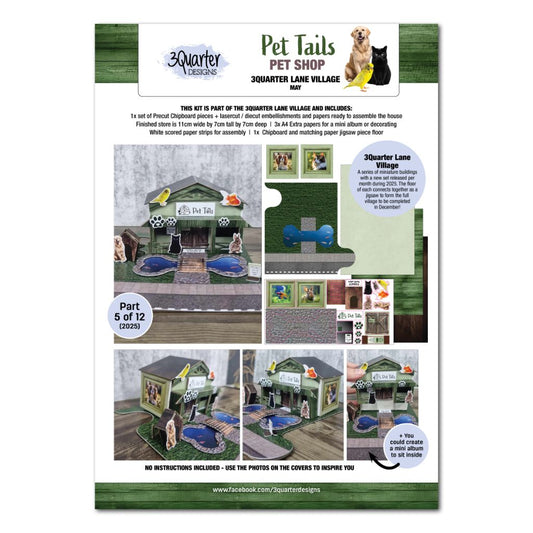 3Quarter Designs Pet Tails Pet Shop kit front cover showing the finished miniature building and included materials