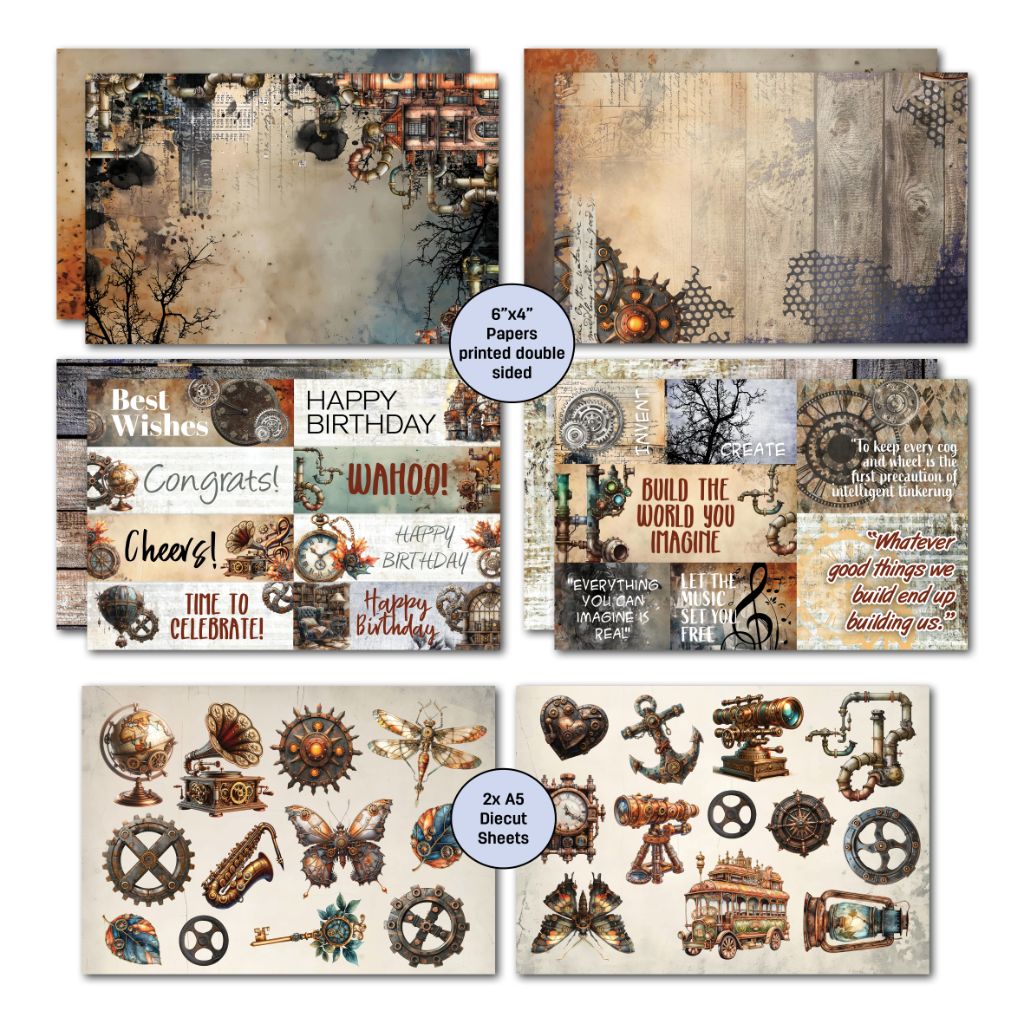 Rustic Tinkerer decorative card papers showcasing vintage-inspired designs and earthy hues for handmade cards.