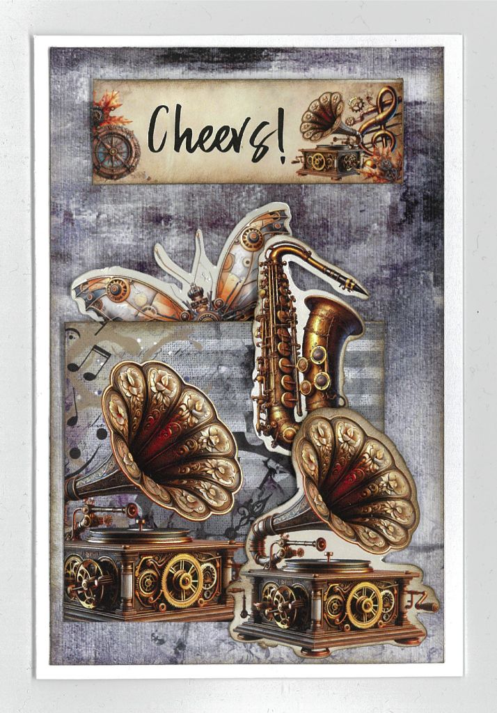 Rustic Tinkerer card sample featuring distressed backgrounds and decorative accents for elegant paper craft projects.