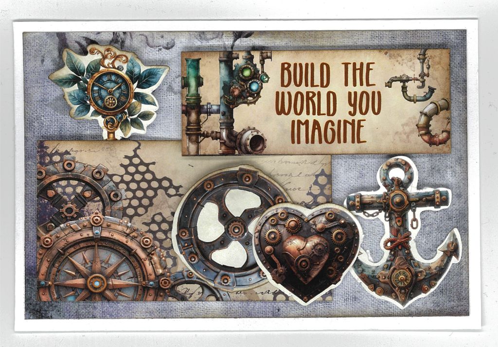 Rustic Tinkerer card design with textured layers and rustic embellishments, ideal for creative cardmaking enthusiasts.