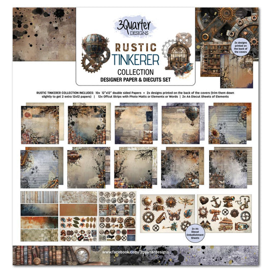 Rustic Tinkerer scrapbook kit cover displaying coordinated papers and embellishments for vintage-style layouts.