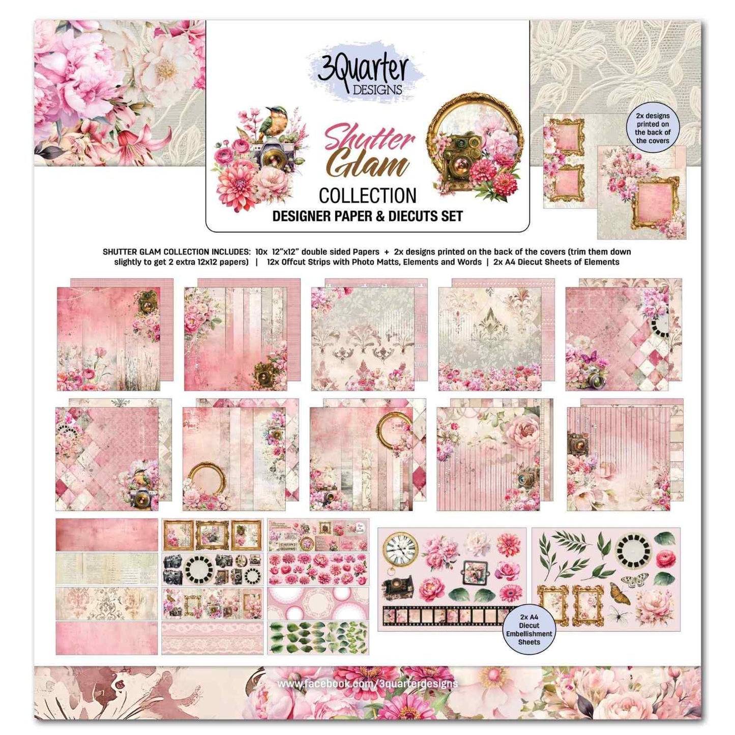 3Quarter Designs Shutter Glam 12x12 Scrapbook Collection Kit front cover