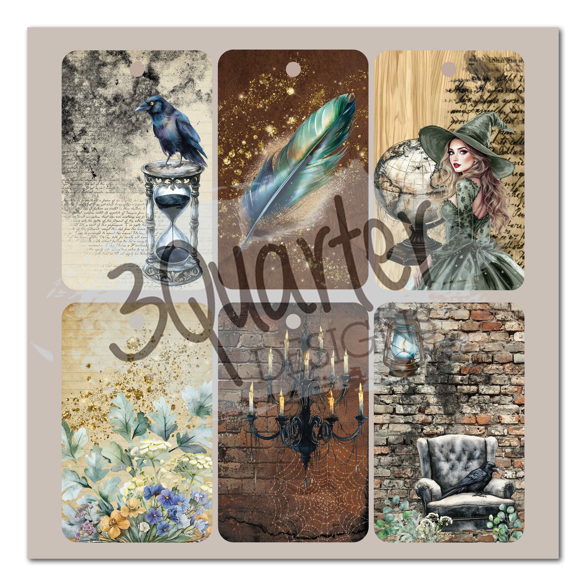 Wand Academy page of six illustrated tags printed inside the 8x8 Paper Pack front cover