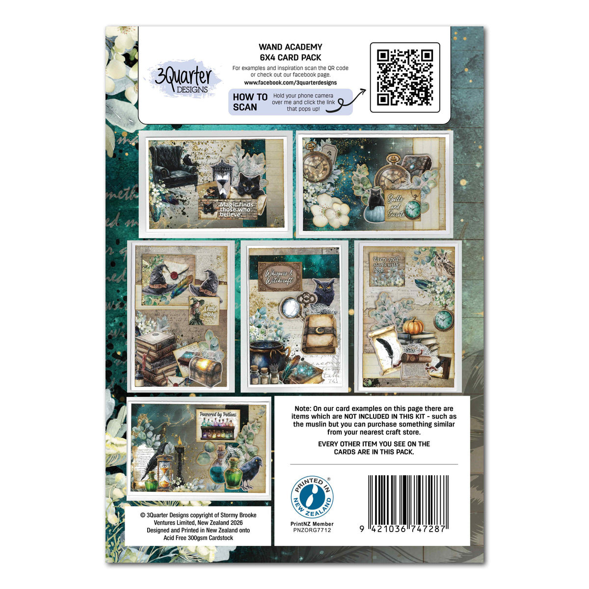 Wand Academy card kit packaging back showing finished card examples and product information