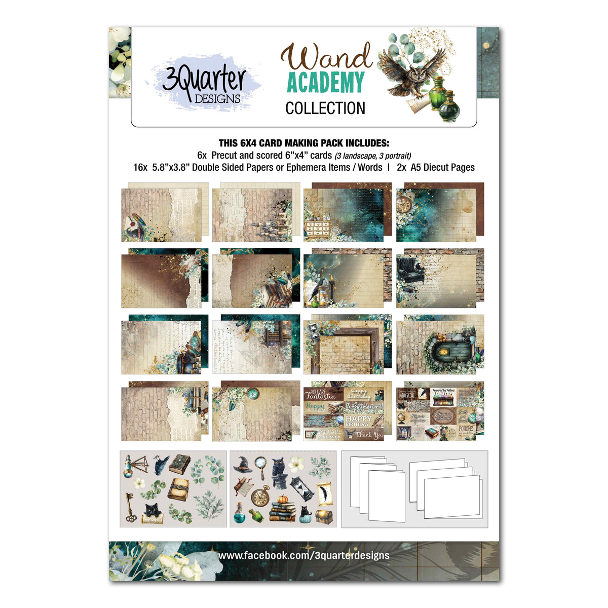 3Quarter Designs Wand Academy 6x4 Card Making Kit cover showing papers, die cuts and six card bases