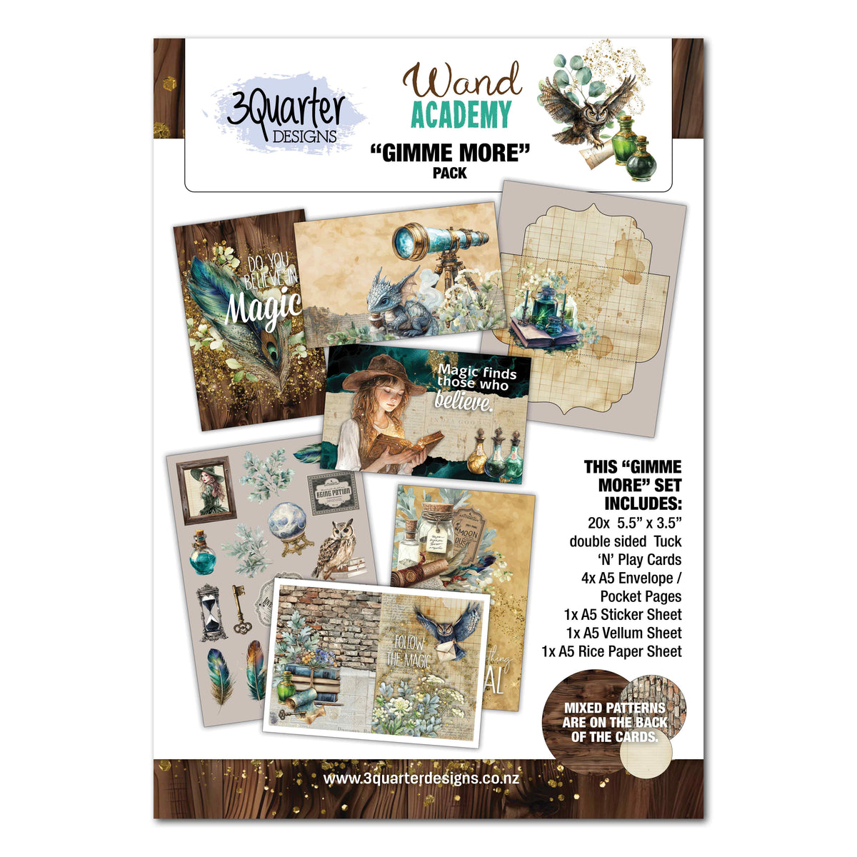 3Quarter Designs Wand Academy Gimme More pack cover showing cards, pocket pages and illustrated extras