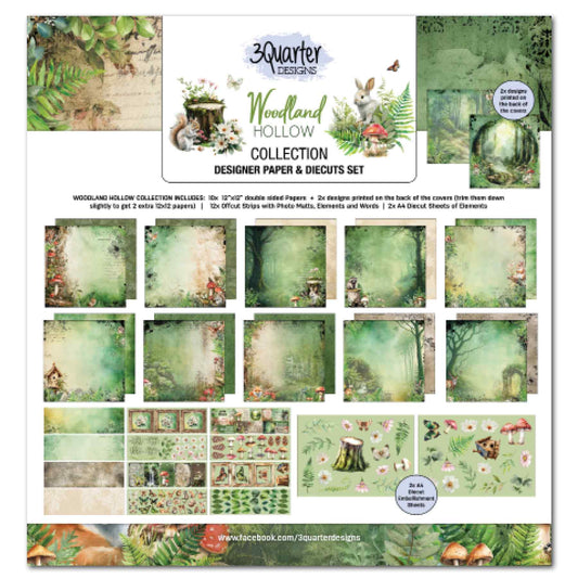 3Quarter Designs Woodland Hollow 12x12 Scrapbook Collection Kit with papers, decorative strips and die-cut sheets.