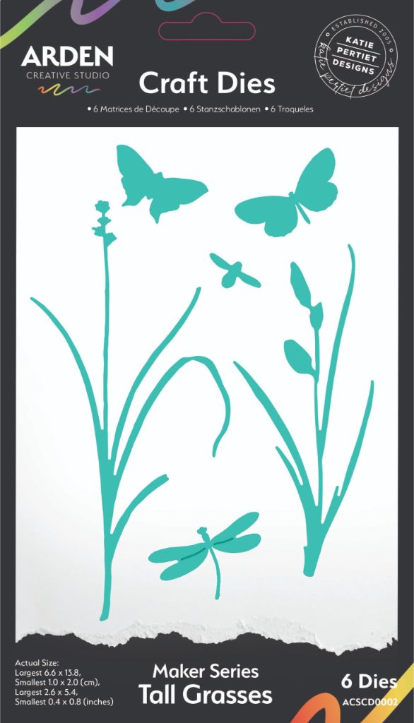 Arden Creative Studio Tall Grasses Die Set — 6 teal craft dies including tall grasses, butterflies and dragonfly shapes, part of the Hidden Creek collection by Katie Pertiet Designs