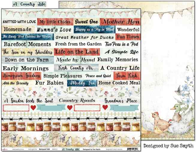 Bee Arty Barnyard Talk 12x12 paper showing the country phrase front and illustrated farm-animal reverse