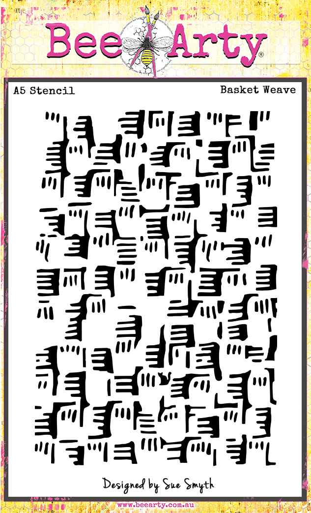 Bee Arty Basket Weave A5 stencil with irregular hand-drawn interlocking blocks and short linear marks