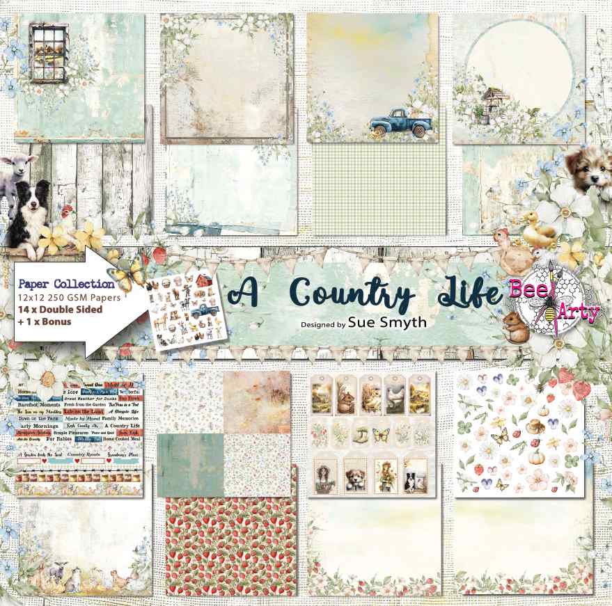 Bee Arty A Country Life 12x12 paper collection pack with coordinated country, floral, farm-animal and rustic designs