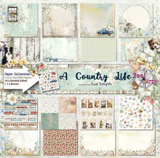 Bee Arty A Country Life 12x12 paper collection pack with coordinated country, floral, farm-animal and rustic designs