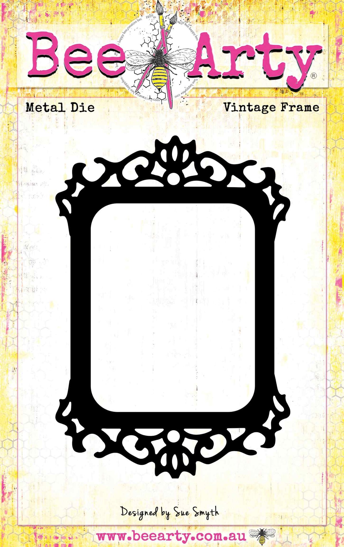 Bee Arty Vintage Frame cutting die with rounded inner corners, ornate scrollwork and decorative side flourishes