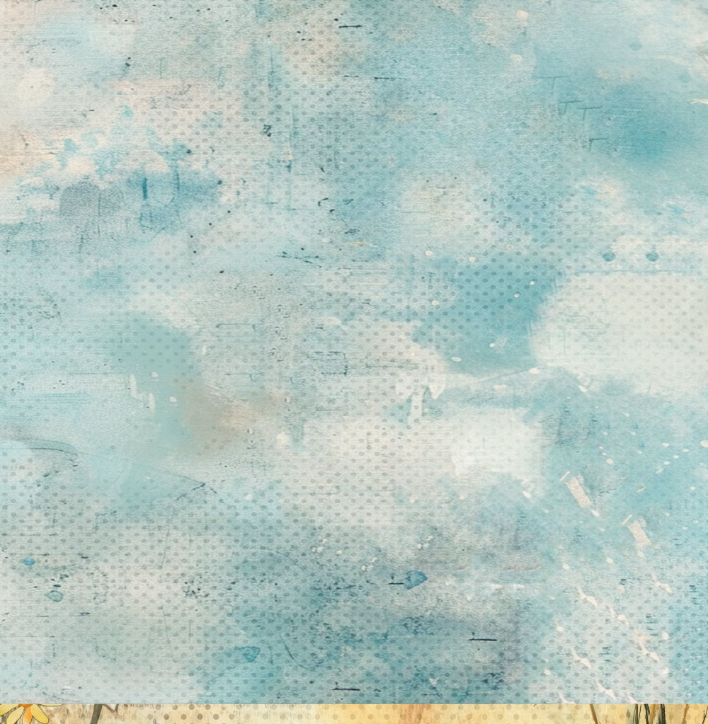 Reverse side of Bee Arty Dotty Daze 12x12 paper showing a soft blue watercolour wash with a subtle polka dot texture background