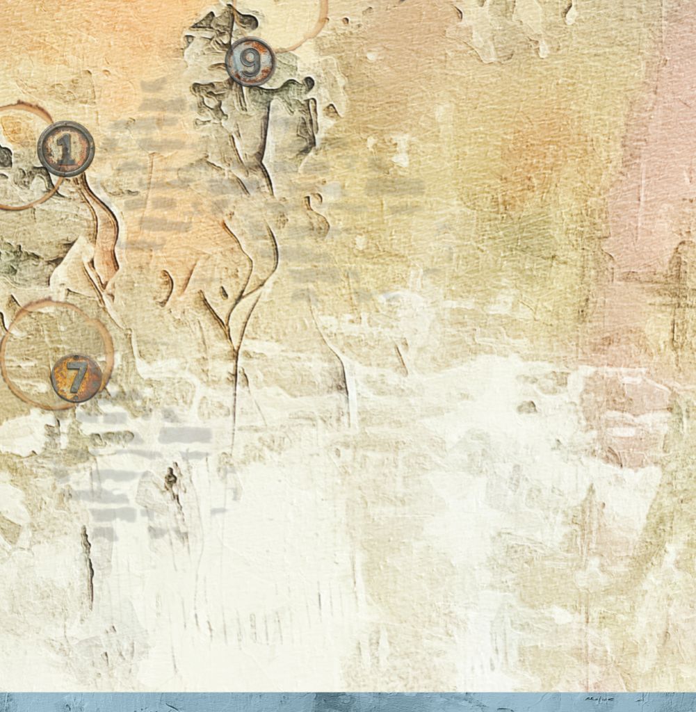 Bee Arty Ephemera 12x12 paper reverse featuring soft weathered painterly background in cream, peach and pale blue with organic textures and patterns from Measured Moments Collection by Karen Louwen