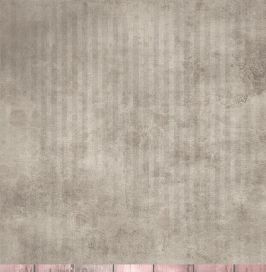 Bee Arty Just Because 12x12 paper reverse featuring soft weathered vertical stripes in grey, cream and pale pink with painterly textures from Measured Moments Collection by Karen Louwen