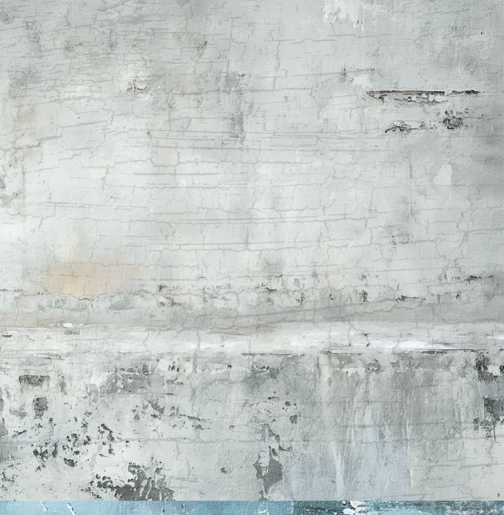 Bee Arty Nine Inches 12x12 paper reverse featuring soft weathered brick pattern in white, cream and pale grey with subtle aqua and pink undertones from Measured Moments Collection by Karen Louwen